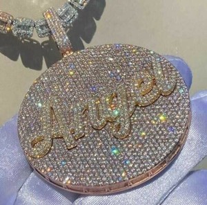 Authentic 3Ct Round Simulated Diamond Name Angel Yellow Gold Plated Pendant 3' 925 Silver