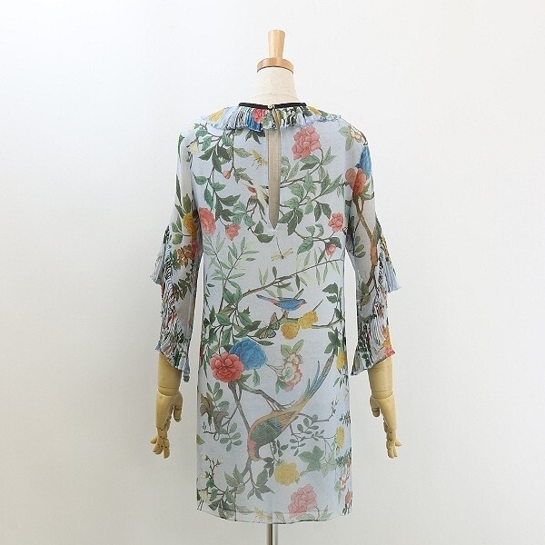 Gucci Silk Chiffon Pleated Frill Dress Bird Flower Print Size 36 thumbnail 2
