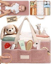 Baby Diaper Caddy Organizer with Portable Changing Mat - Teddy Fleece Diaper ...