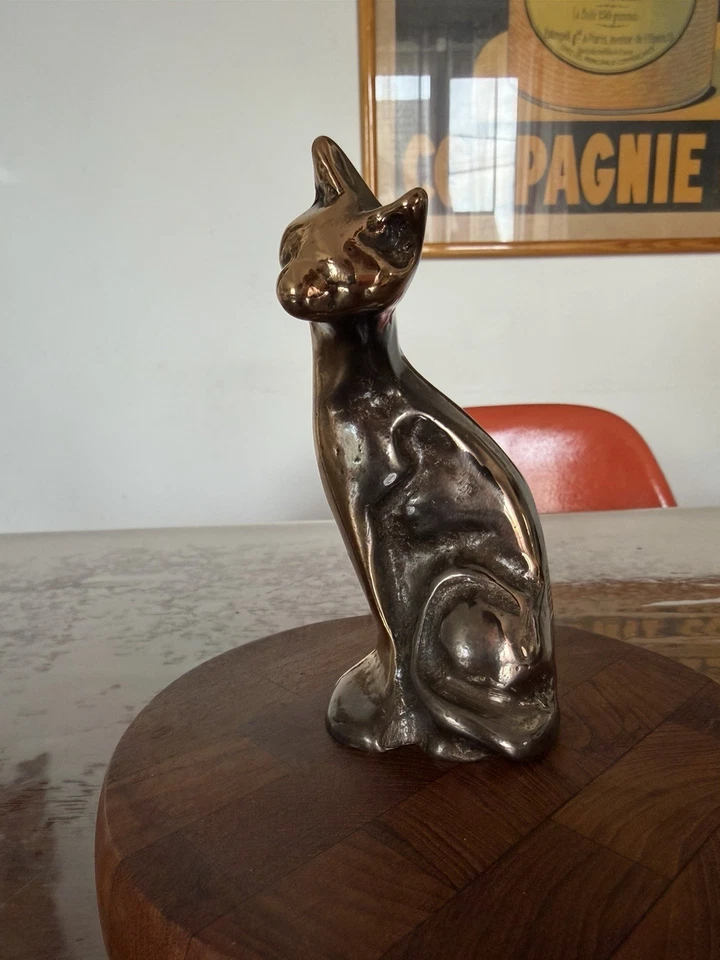 Sculpture bronze massif chat assis signé Yves Lohé décoration - Photo 2/4