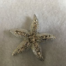 Vintage Silver Tone Starfish Brooch Clear Rhinestones