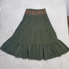 West 36 Maxi Skirt Women S Olive Green Corduroy Tiered Beaded Western Boho