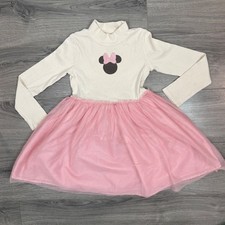 Disney Junior Minnie Mouse Girls Ribbed Mock Neck Pink Tulle Tutu Dress Size 7/8