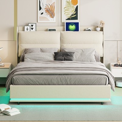 Polsterbett 160x200cm Doppelbett mit USB LED Stauraumbett Bettrahmen Lattenrost.
