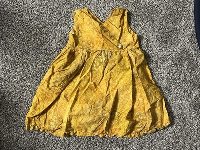 Yellow Fit & Flare Girls Dress  4T Golden Leaf Batik Pattern Handmade