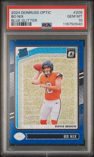 BO NIX PSA 10 2024 PANINI DONRUSS OPTIC BLUE GLITTER #209 ROOKIE RC SSP BRONCOS