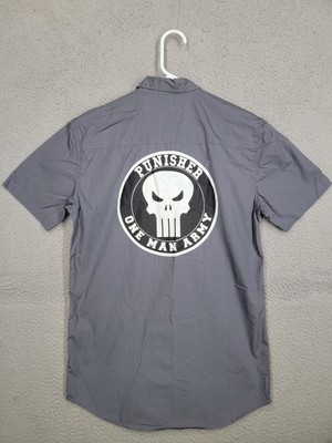 Marvel Punisher Men's Button Up Shirt Gray Size Small Mechanic Work Style