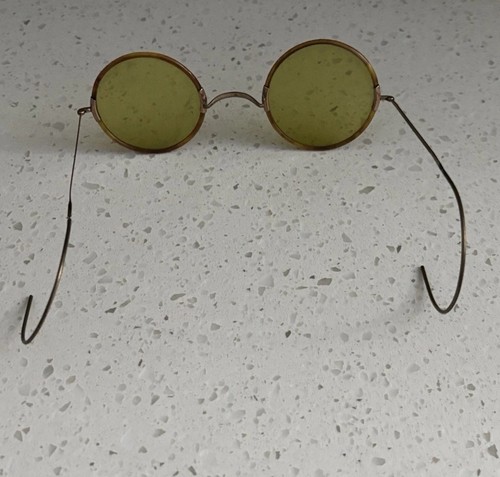 Celluloid? Round Green Lens Sun Glasses Ear Wrap Arms Vintage - Picture 7 of 13