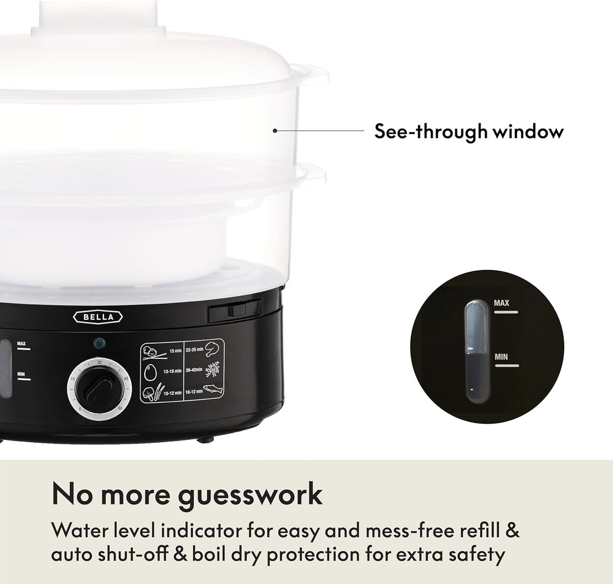 BELLA Two Tier Food Steamer with Dishwasher Safe Lids and