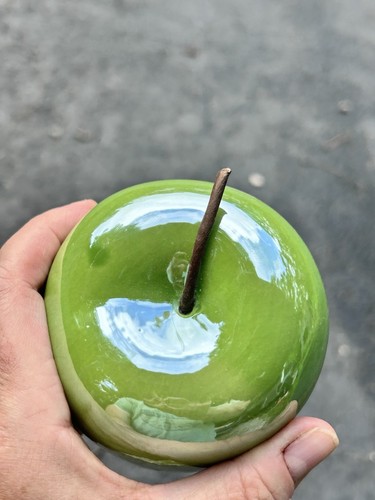 Ceramic Apple Large Life-Sized Decorative High Gloss Green Fruit Decor W/Stem - Picture 6 of 9