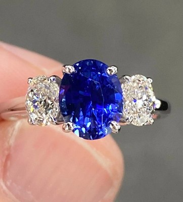 5.00Ct Oval Cut Natural Blue Sapphire & Diamond 950 Platinum Wedding Ring