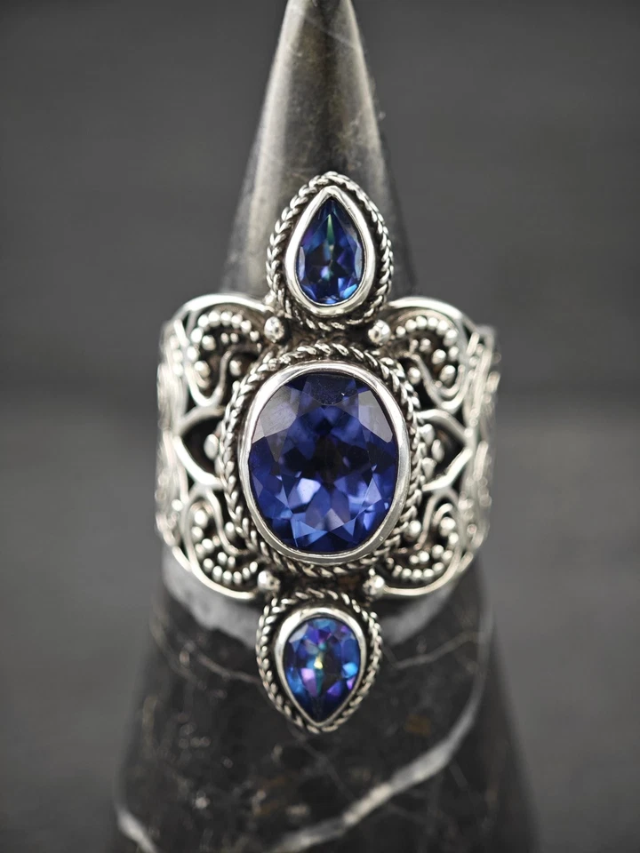 Anillo Sarda Topacio Místico Doble Filigrana Plata de Ley Talla 12 Foto 4 de 4