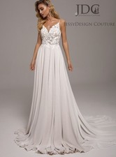 Einfaches Spitze Korsage Chiffon Brautkleid Maßanfertigung 32-60 Träger Perlen