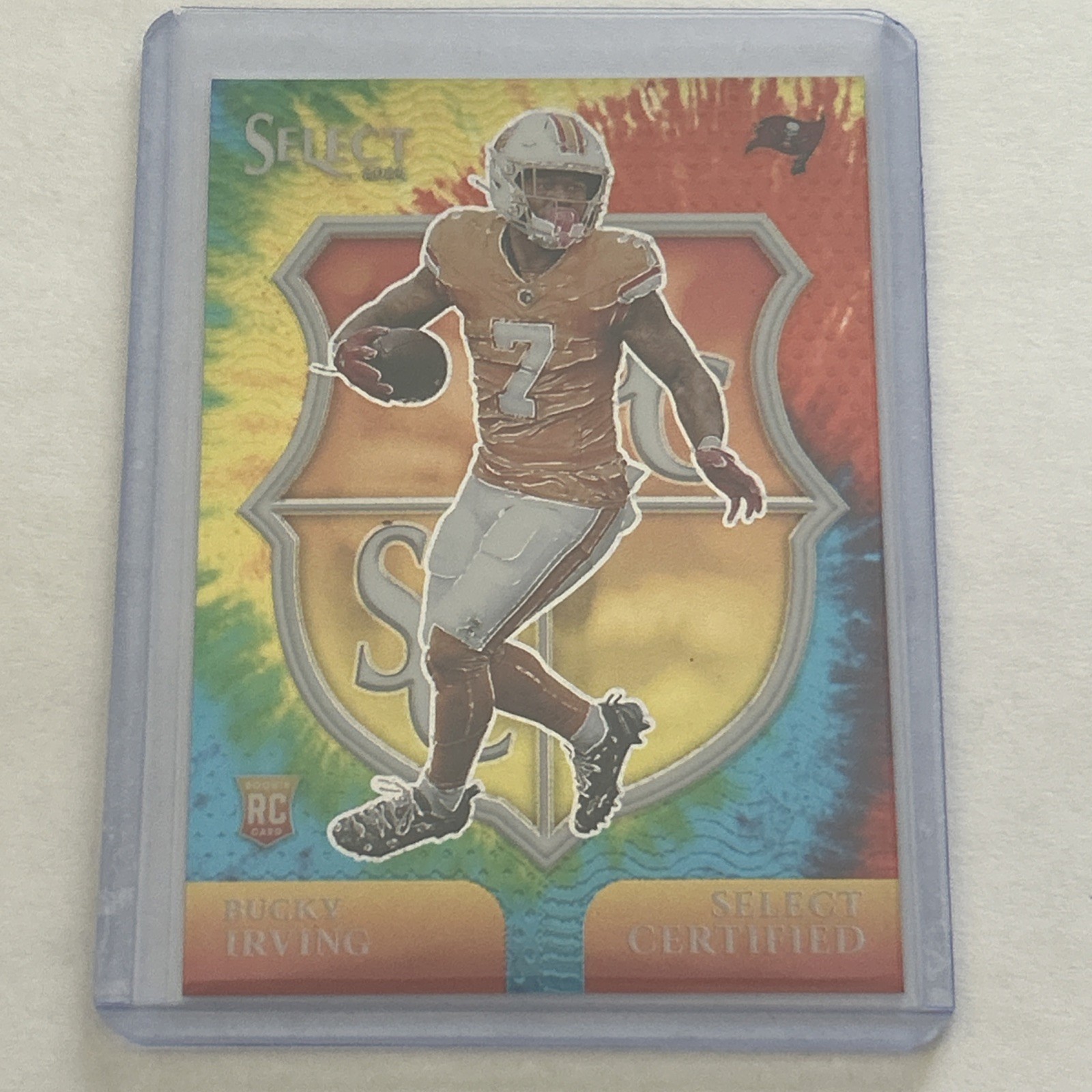 2024 Panini Select #21 Bucky Irving Select Certified Rookies Tie-Dye Prizm #/25