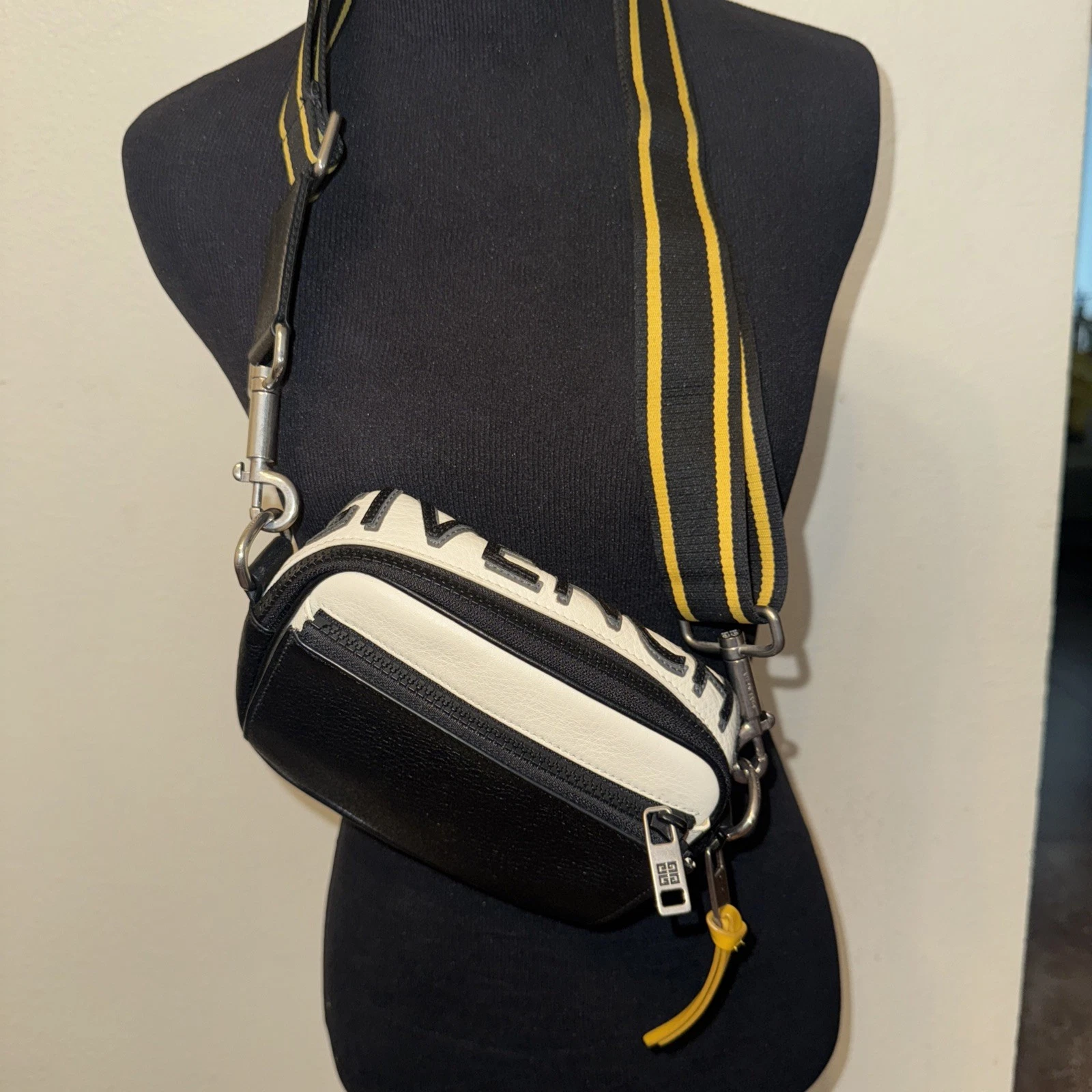 Givenchy — Givenchy Messenger Mini Shoulder Bag Leather Yellow Black White Authentic