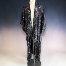 Japanese Vintage Kimono Robe Black Wisteria Rose Floral 