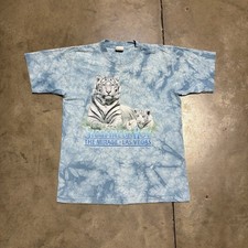 Vintage Siegfried Roy T Shirt M Blue Mirage Las Vegas Tiger Nature Tie Dye 90s