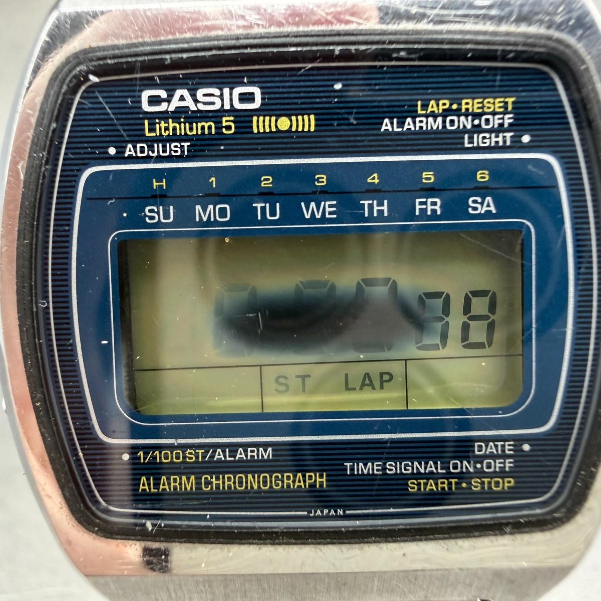 Casio Digital Watch Men 36mm Silver Alarm Chrono Daydate READ!! 80