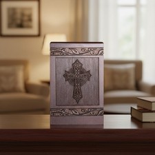 Beautiful Rustic Keepsake Urn for Ashes - Cross Pattern, 20 Cubic Inch Capacity