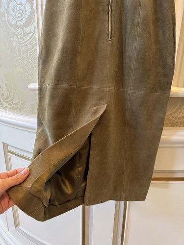 BNWT Karen Millen Real Suede Leather Dress Olive Green 6 XS Whipstitch Bandeau - Picture 9 of 12