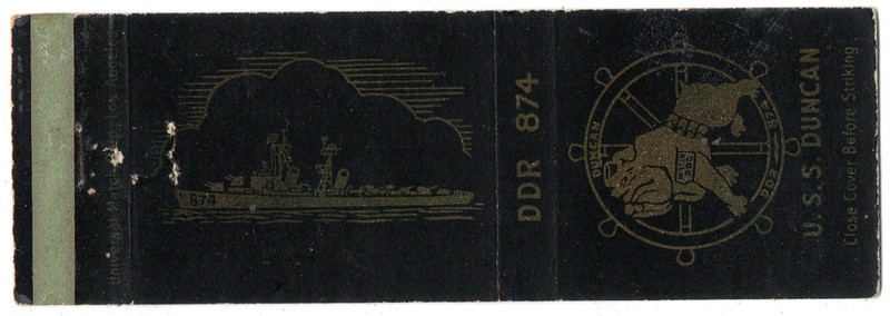 MILITARY U.S.S. DUNCAN DDR-874 / U.S. NAVY DESTROYER 20 FS MATCHBOOK COVER