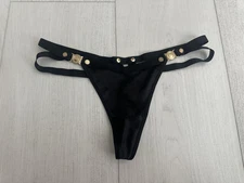 Honey Birdette Thong Panty Size S Black Gold Hardware