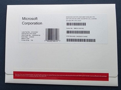 Microsoft Windows Server 2025 Standard 64 Core Unlimited CALs License Key New