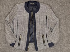 Jones New York Collection Tweed Jacket Womens Size 6 Gold Zip Navy Trim