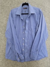 Chaps Dress Shirt Mens 16-16.5 34/35 Blue Plaid Classic Fit Oxford Wrinkle Free