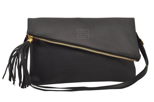 Authentic GIVENCHY Leather 2Way Shoulder Cross Body Clutch Bag Purse Black 8601M