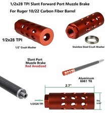 Red 1/2x28 Slant Forward Blow Compensator Muzzle Brake 10/22 Carbon Fiber Barrel