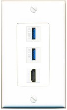 2 Port USB 3.0 A-A HD Wall Plate DecorZ White