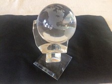 Crystal Earth Globe Etched Crystal World 4" Sphere Decor w/ Base-Spins