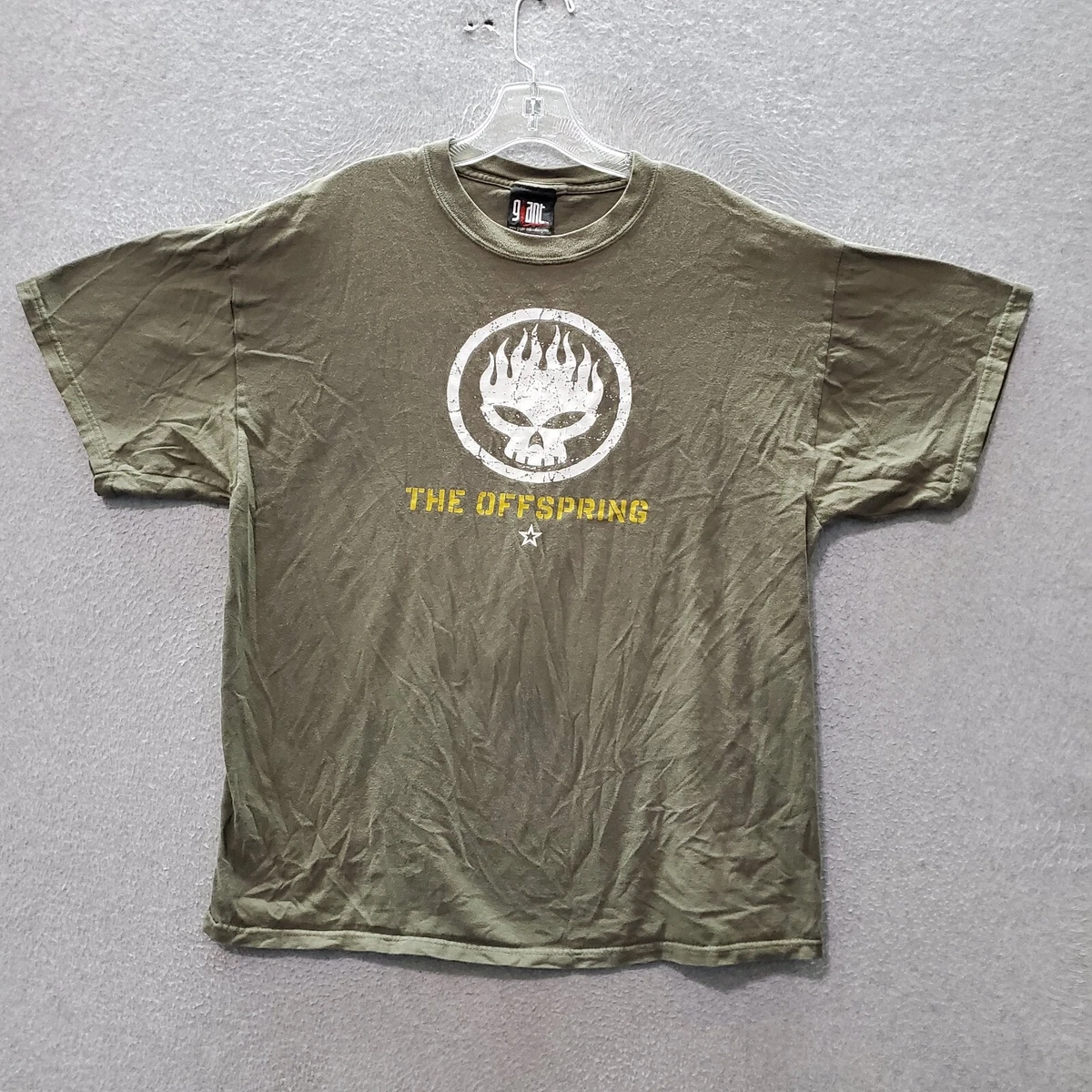 VINTAGE The Offspring Men T-Shirt XL Olive Giant Y2K Logo Crew Neck Skull Tee
