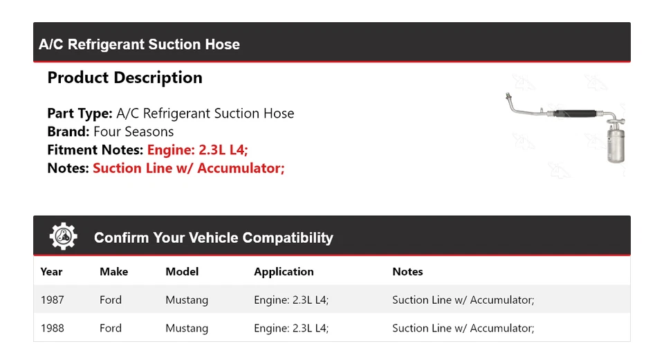 Manguera de succión de refrigerante aire acondicionado 2,3 L L4 1987-1988 4 estaciones Foto 2 de 4