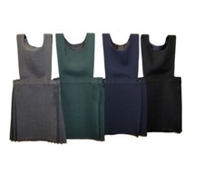 Girls Kids Pleated Pinafore School Uniform Dress Black Navy Grey Green