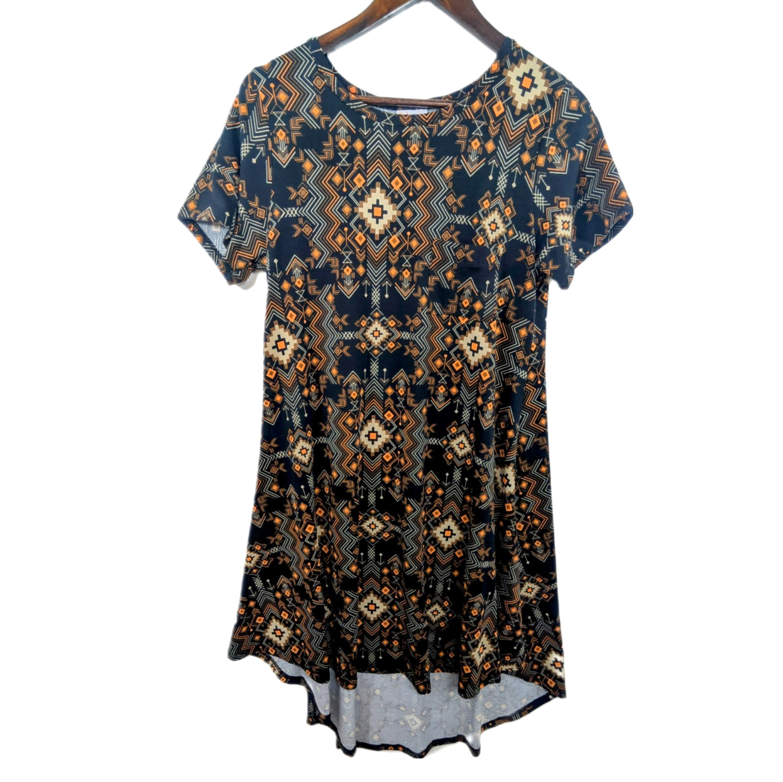 LuLaRoe Carly Dress Size Small Southwestern Geometric High-Low Swing Casual