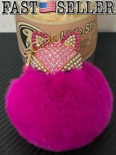 Pink Little Shy Fox With Cute Genuine Fur Ball Tail Novelty KeyChain Charm Pink