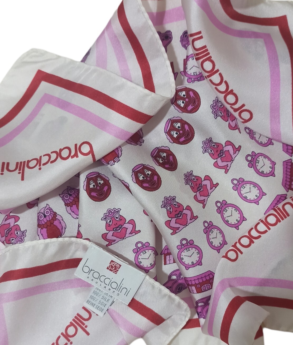 BRACCIALINI White Multi Patterned Silk Scarf ITAL… - image 6