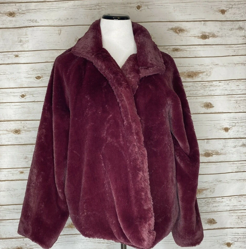 Ava & Viv 人造毛皮夹克 Boysenberry 腰长 L 码 — 第 2/4 张图片