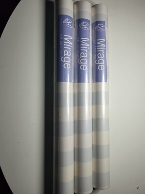 3 Rolls BLUE &WHITE STRIPES 56 SQ FT Wallpaper 11ydx20.5'' Mirage Brand U.K.