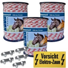 600 Meter Weidezaunseil  6 mm 5 Edelstahlleiter + 1x Kupferleiter weiss-rot