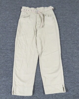 Gap Pants Womens 4 Beige High Rise Belted Flat Front Canvas Heavyweight