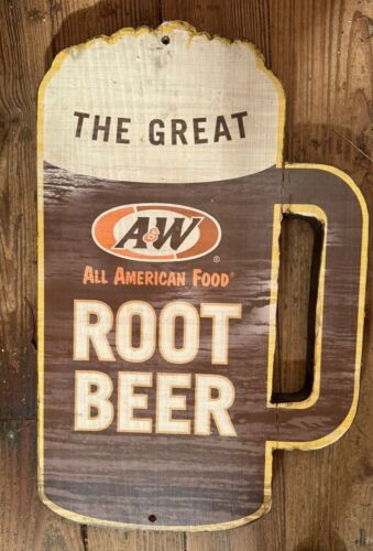 Rare VINTAGE A&W ROOT BEER Wood Sign 23” Used In Old Texas Restaurant - Afbeelding 1 van 7