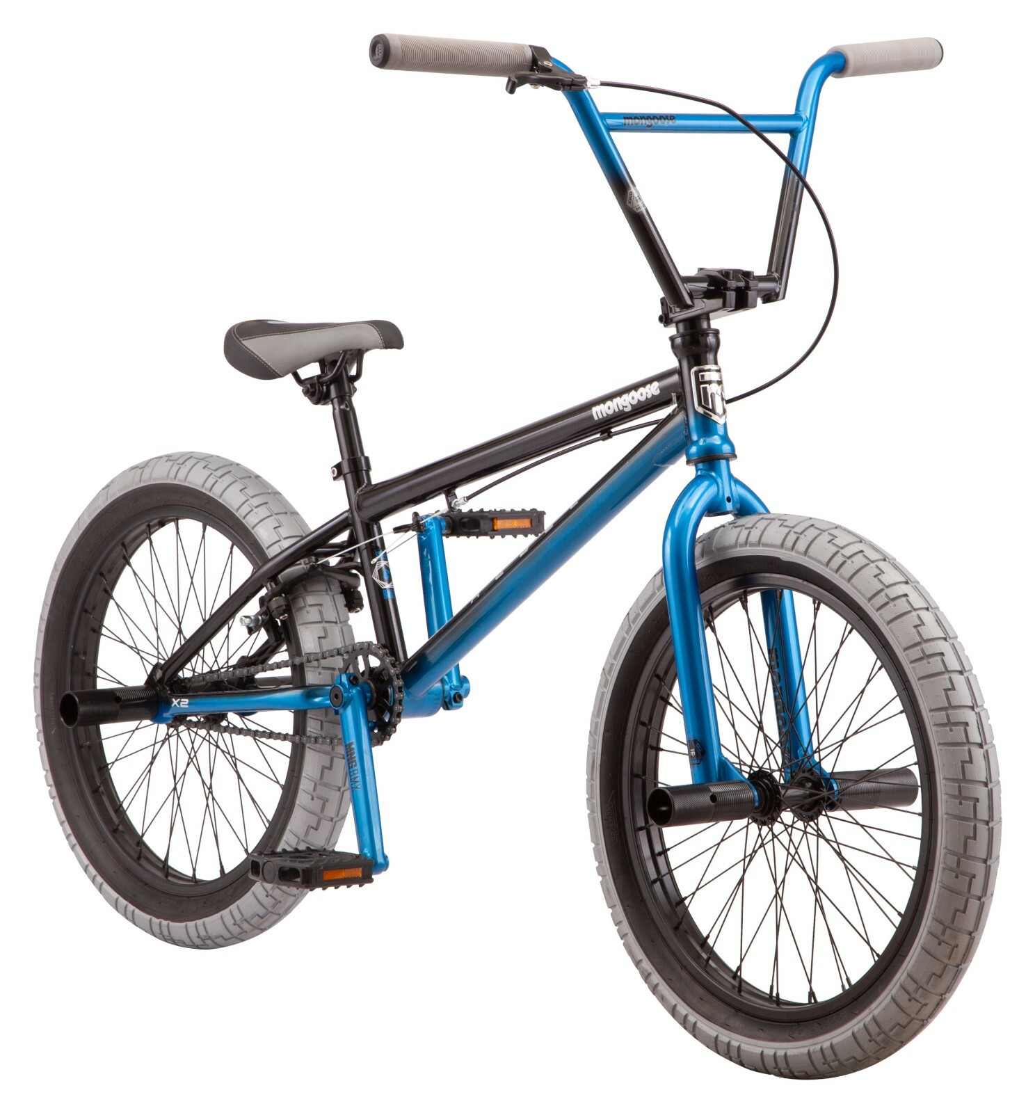 black and blue mongoose bike