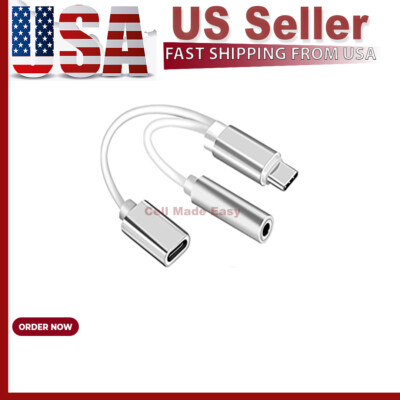 2-in-1 Type-C to 3.5 mm Audio Jack Headphone Adapter And Charging Adapter White
