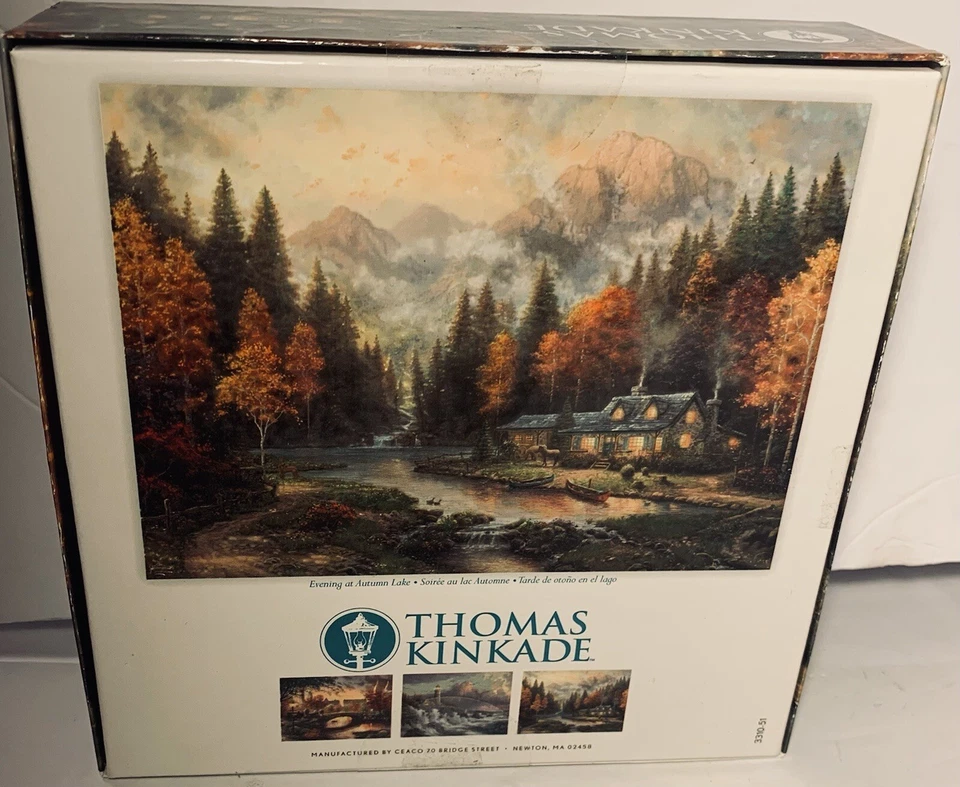 2016 Ceaco Thomas Kinkade 1000 peças quebra-cabeça noite no lago de outono #3310-51 - Imagem 2 de 4