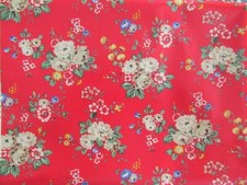 Cath Kidston Red Vintage Retro Cabbage Rose Floral Spray Flowers Oilcloth Fabric