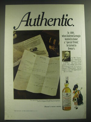 1974 Dewar's White Label Scotch Ad - In 1891 when Andrew Carnegie wanted
