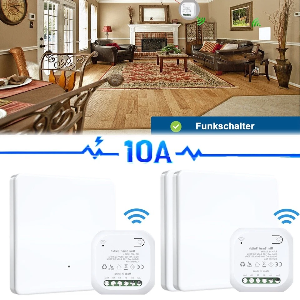 230V Funk-Empfänger 433mhz Funkschalter System Wandschalter Lichtschalter - Bild 3 von 4